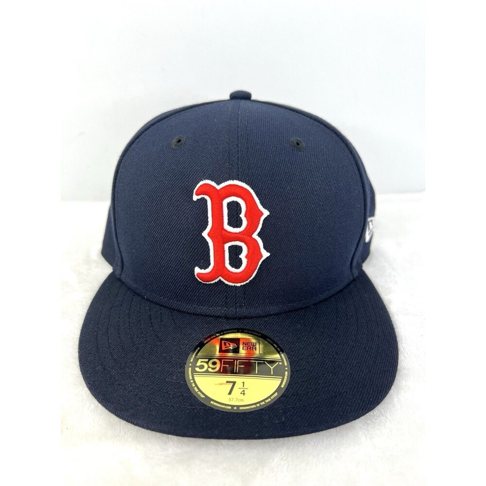 New Era Boston Red Sox 59FIFTY MLB Fitted Baseball Hat Cap Navy Size 7 1/4 New